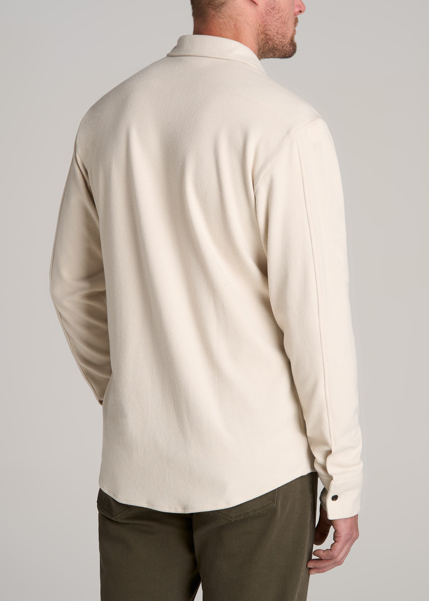 Stretch Flannel Button Tall Men's Shirt in Soft Beige