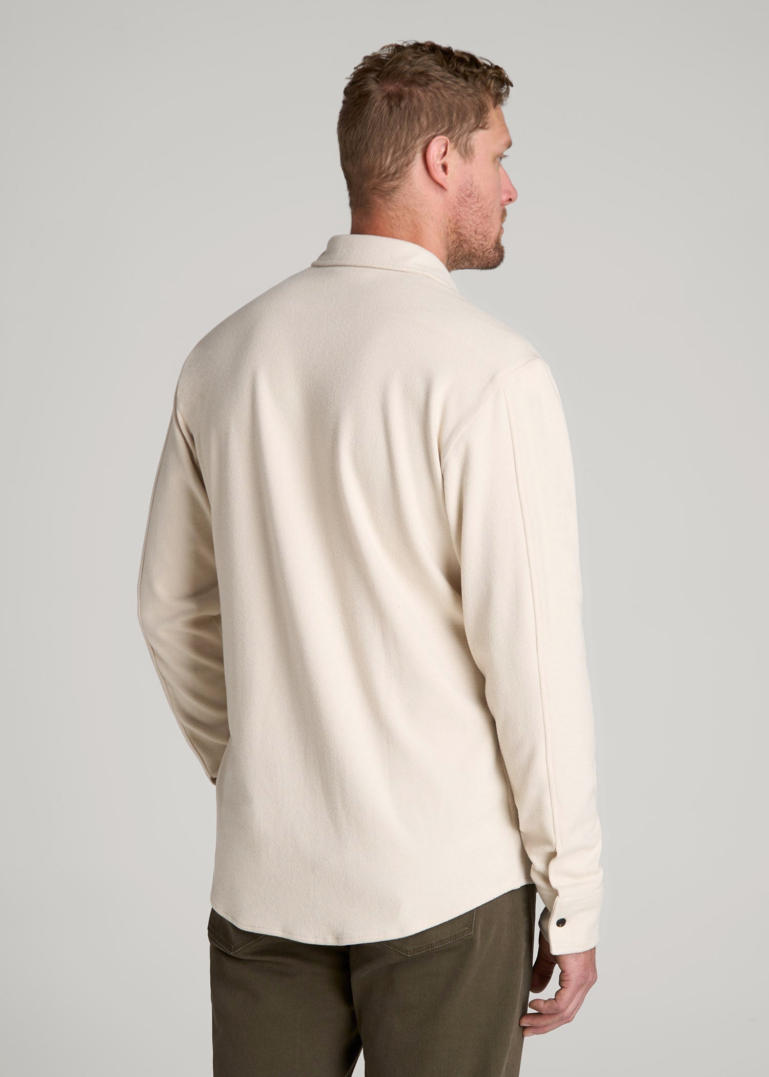 Stretch Flannel Button Shirt for Tall Men in Soft Beige S / Tall / Soft Beige Stretch Flannel Button Shirt for Tall Men in Soft Beige S / Tall / Soft Beige