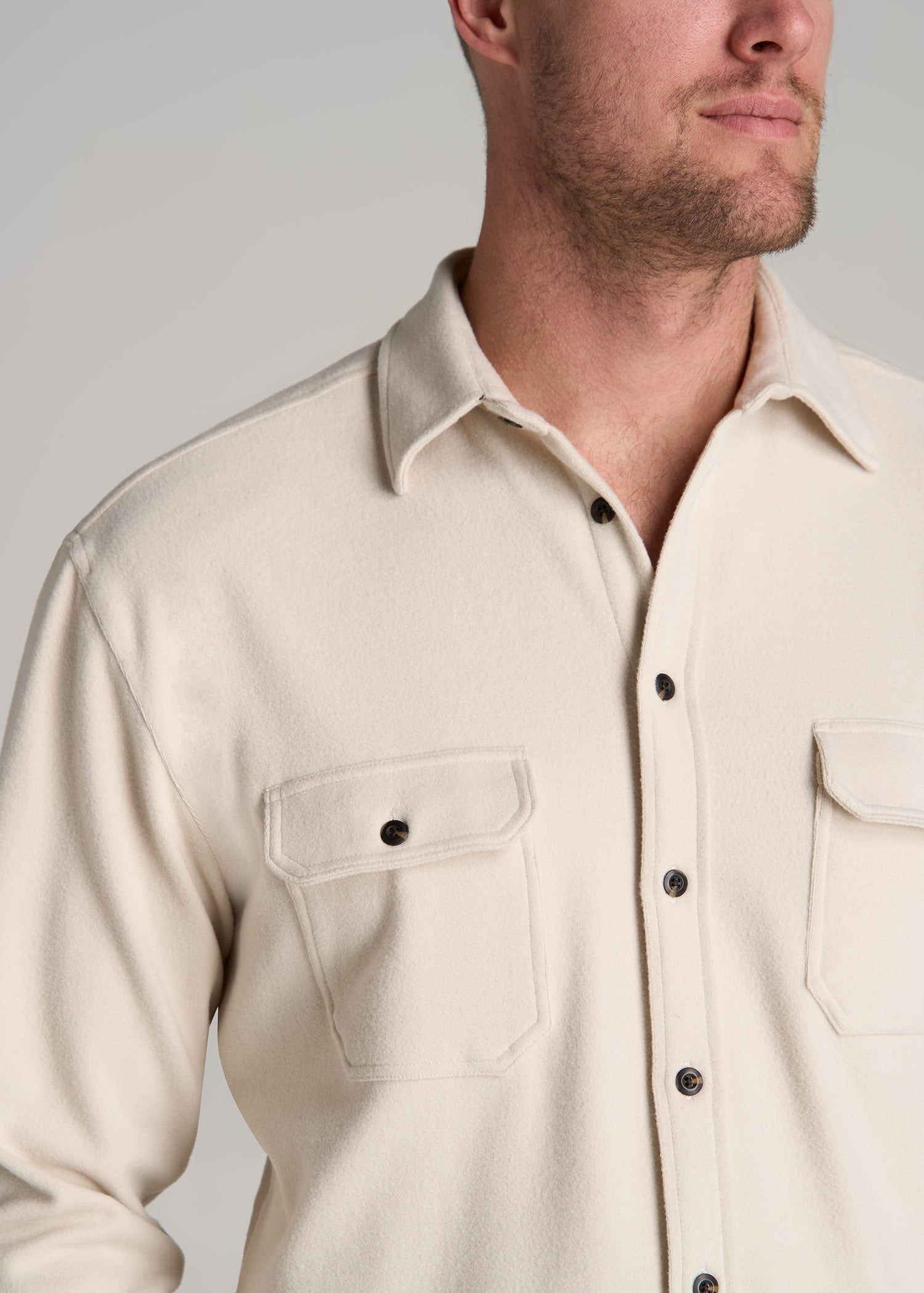 American-Tall-Men-Stretch-Flannel-Button-Shirt-Soft-Beige-detail