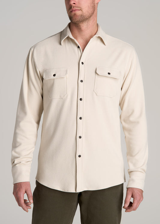 American-Tall-Men-Stretch-Flannel-Button-Shirt-Soft-Beige-front