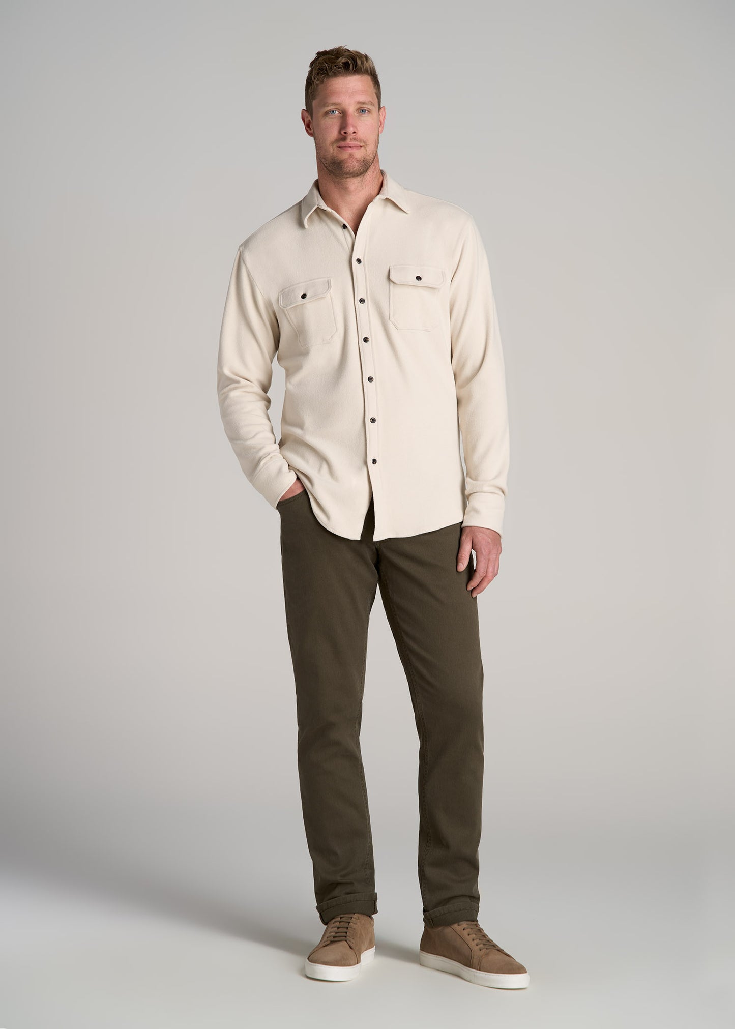 American-Tall-Men-Stretch-Flannel-Button-Shirt-Soft-Beige-full