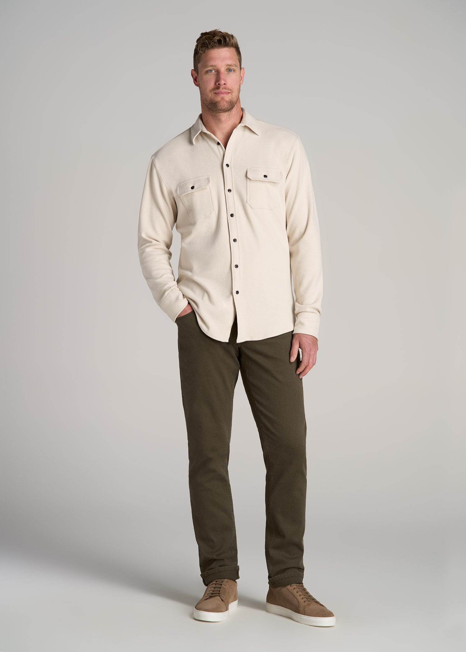 Stretch Flannel Button Tall Men's Shirt