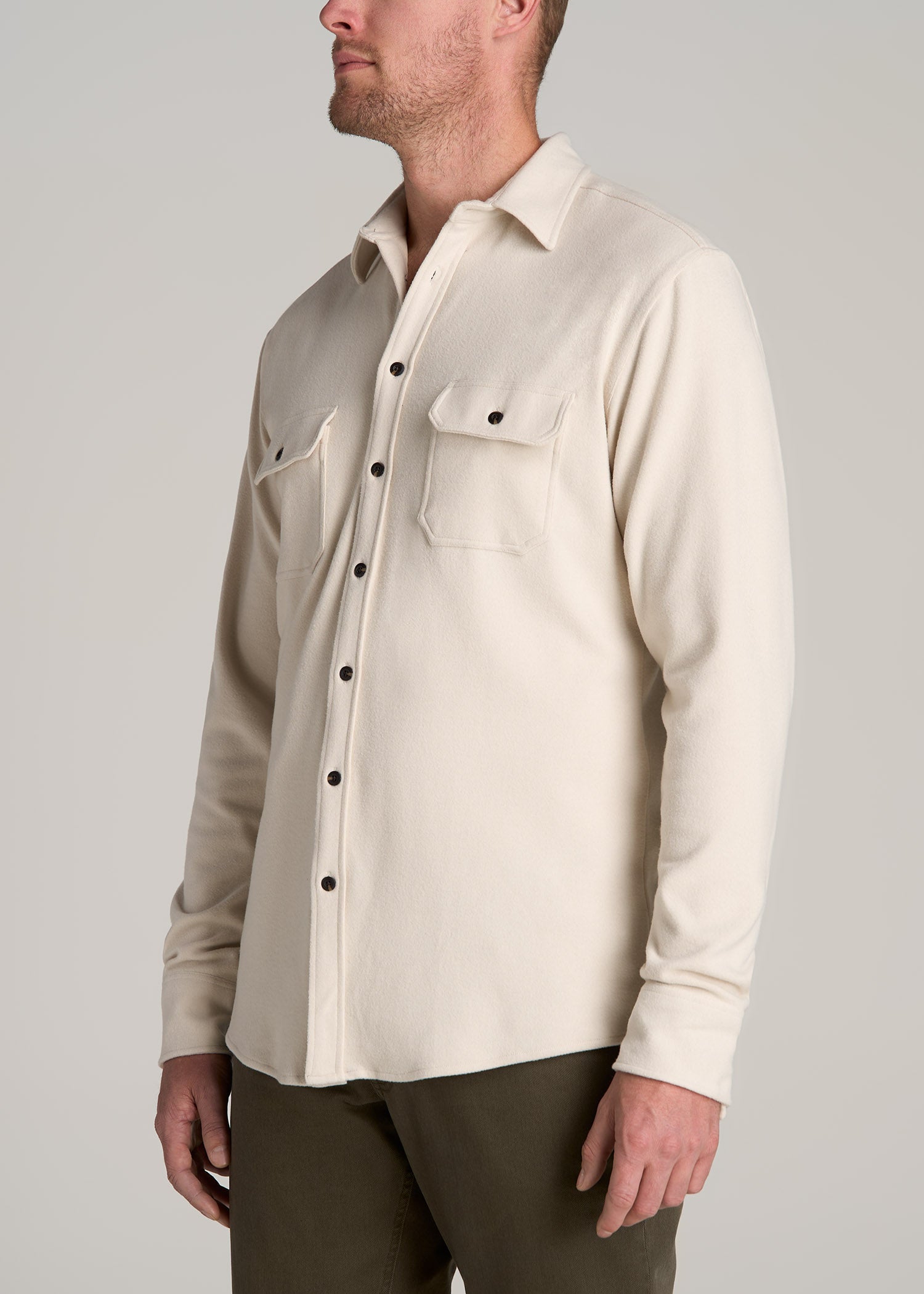 American-Tall-Men-Stretch-Flannel-Button-Shirt-Soft-Beige-side