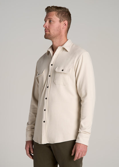 Stretch Flannel Button Shirt for Tall Men in Soft Beige
