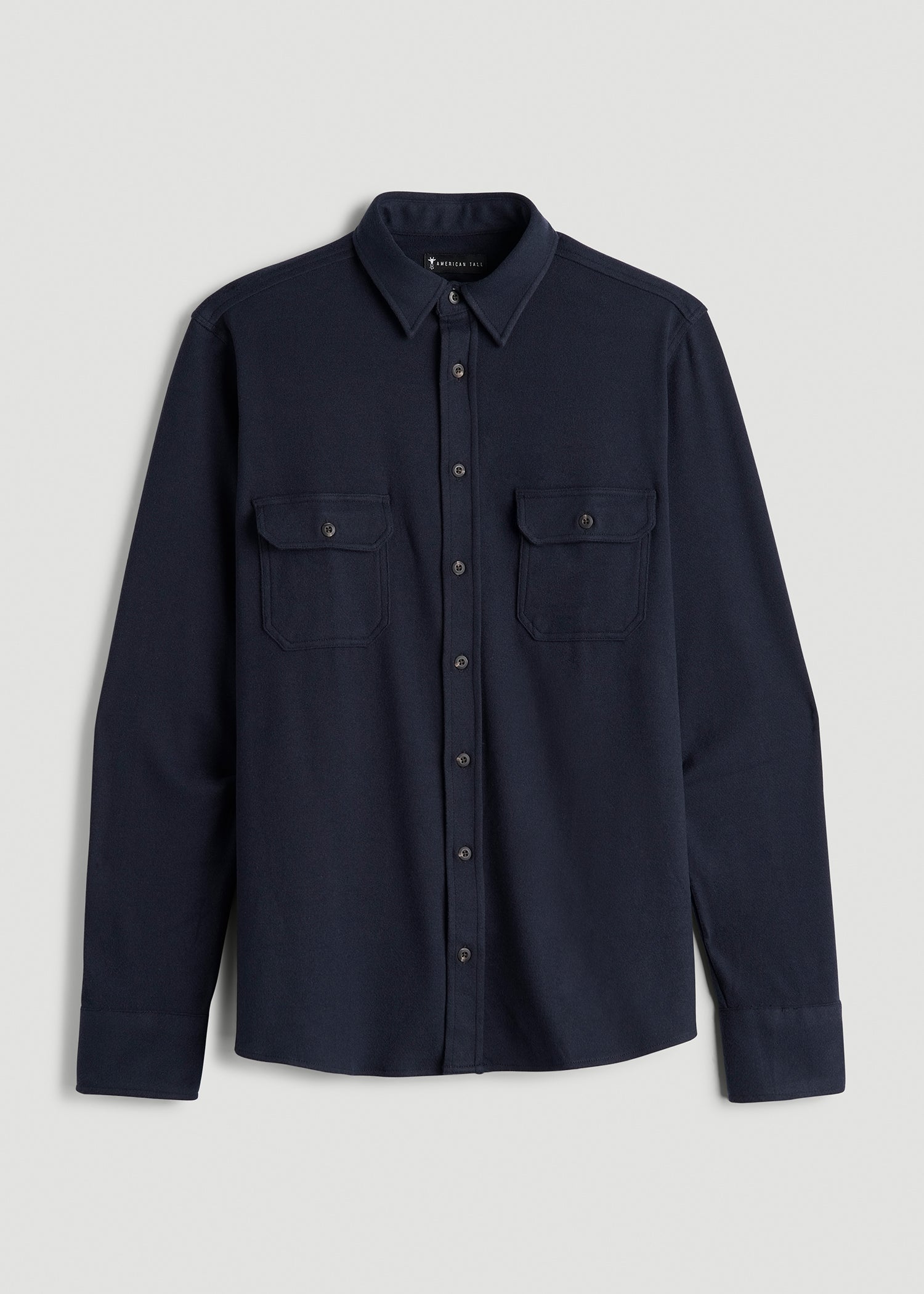 Stretch Flannel Button Shirt for Tall Men in True Navy
