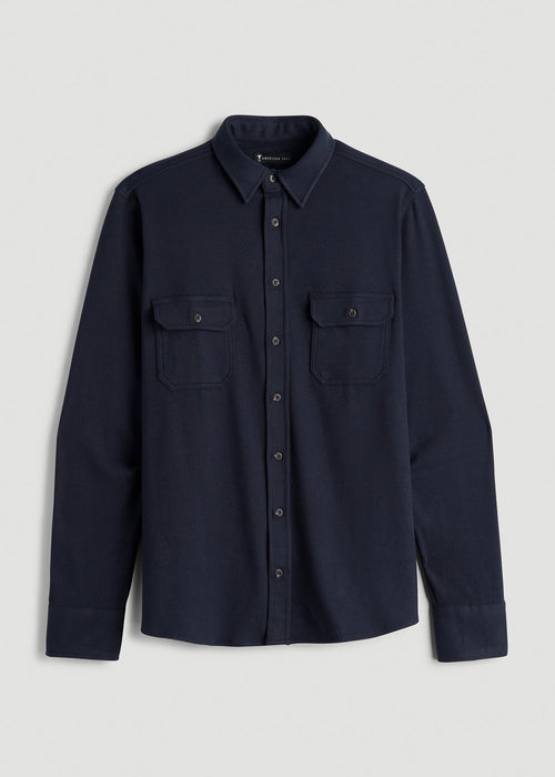 Stretch Flannel Button Shirt for Tall Men in True Navy