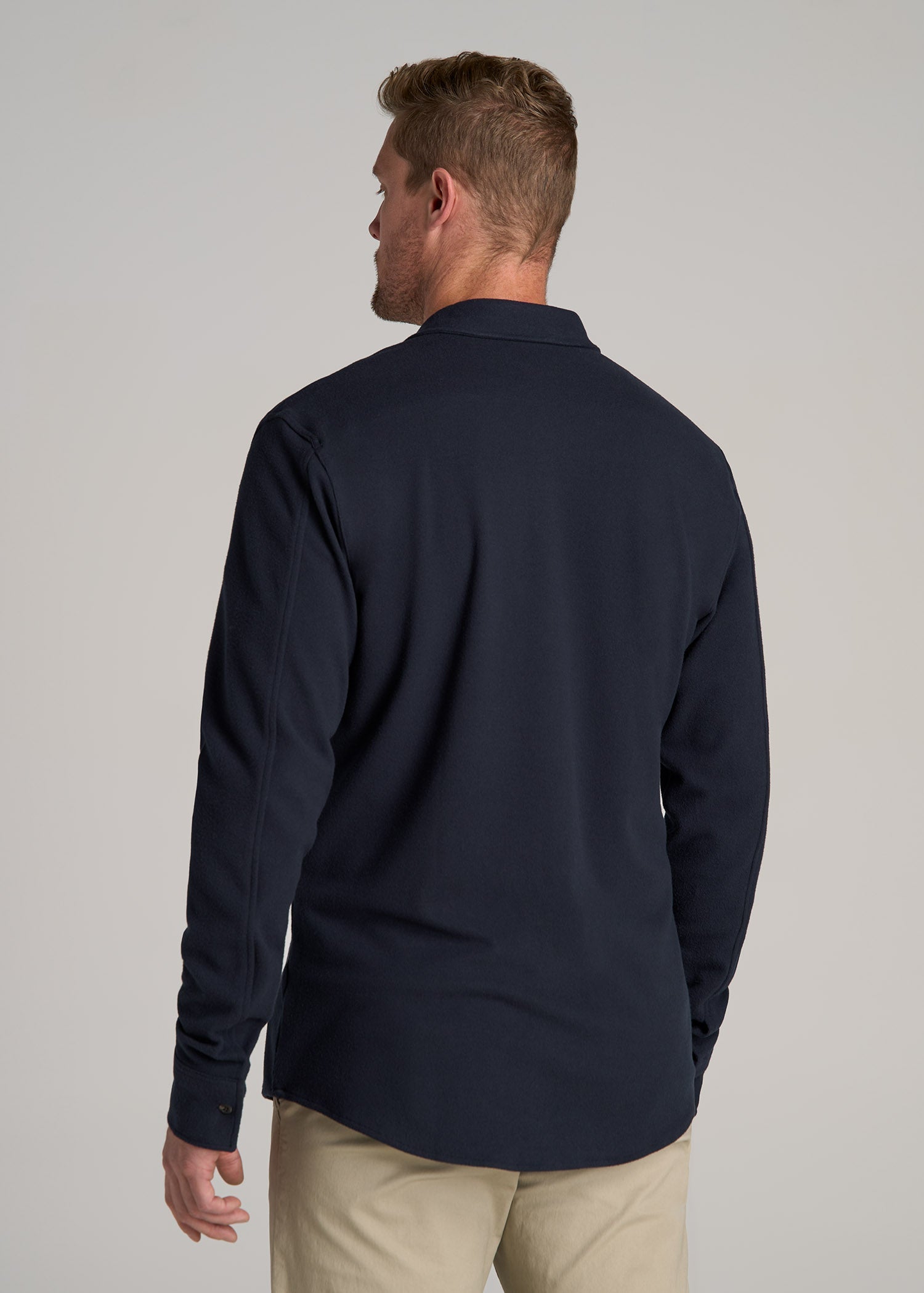 Stretch Flannel Button Shirt for Tall Men in True Navy