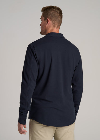 Stretch Flannel Button Shirt for Tall Men in True Navy