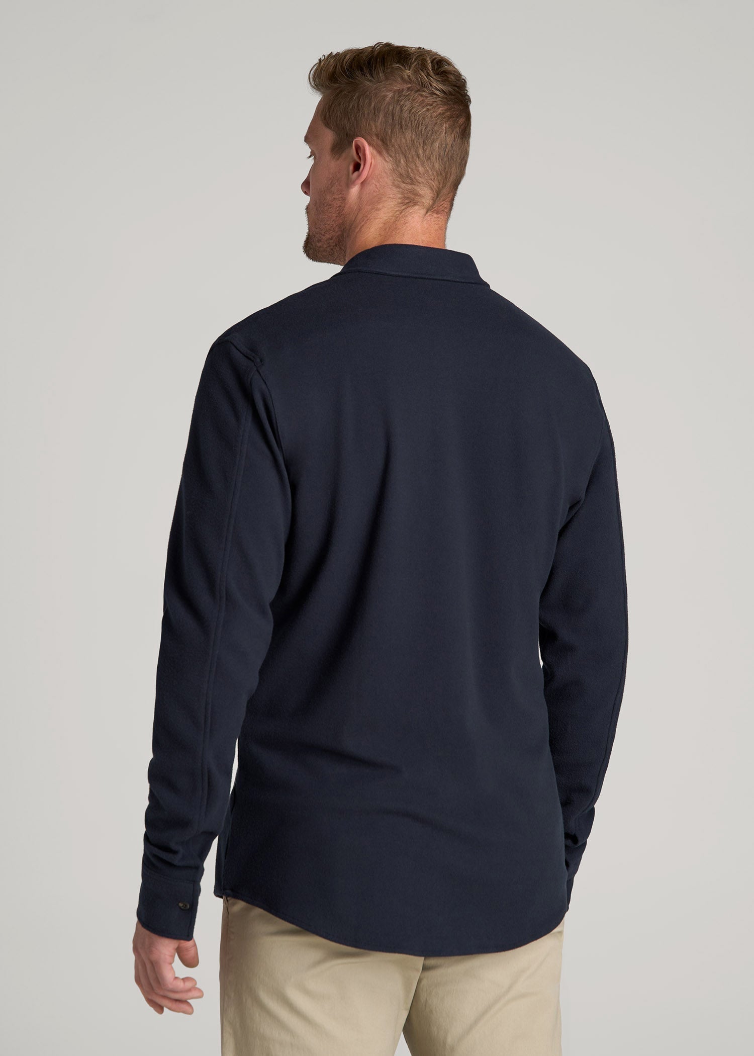 Stretch Flannel Button Shirt for Tall Men in True Navy