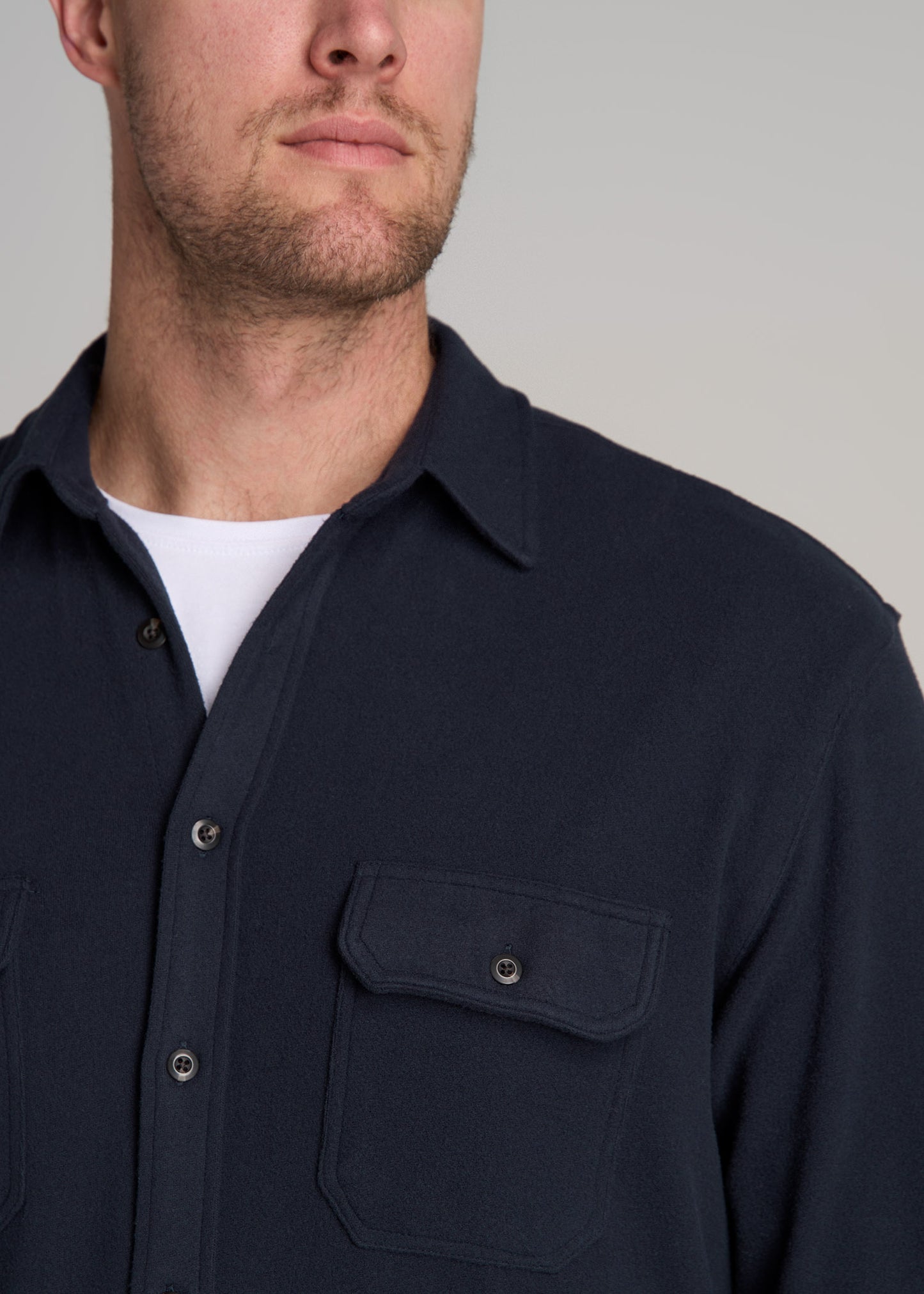 American-Tall-Men-Stretch-Flannel-Button-Shirt-True-Navy-detail