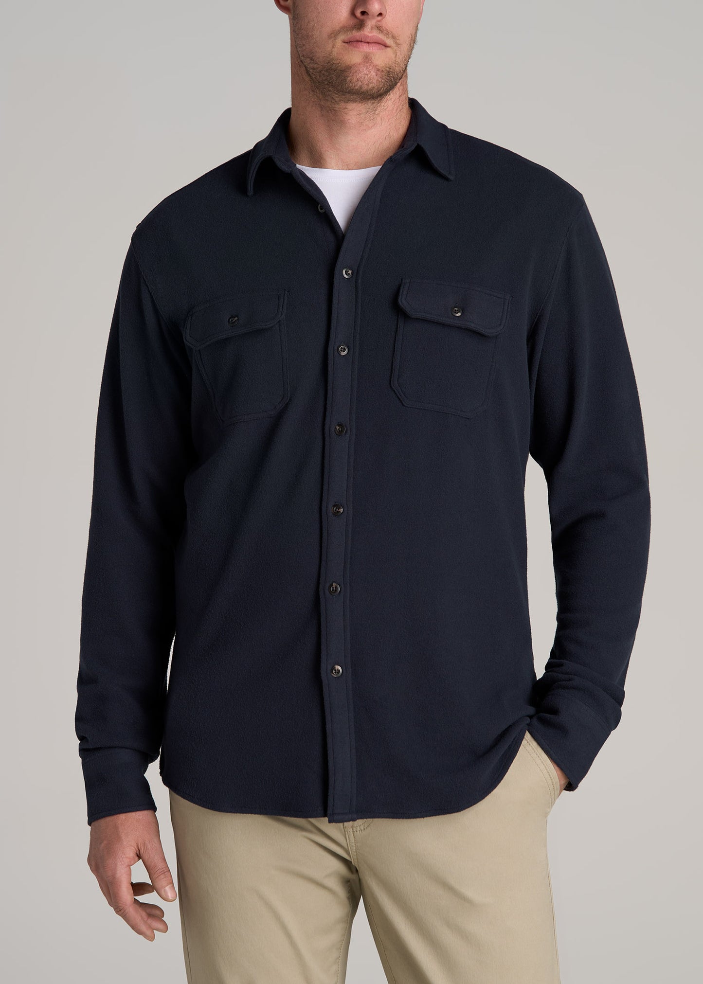 American-Tall-Men-Stretch-Flannel-Button-Shirt-True-Navy-front