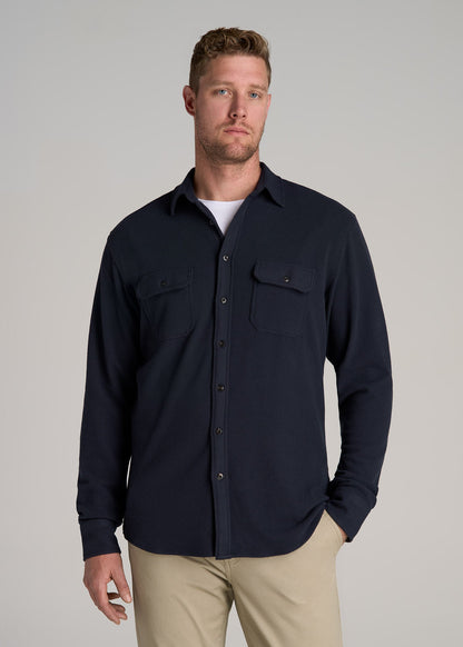 Stretch Flannel Button Shirt for Tall Men in True Navy