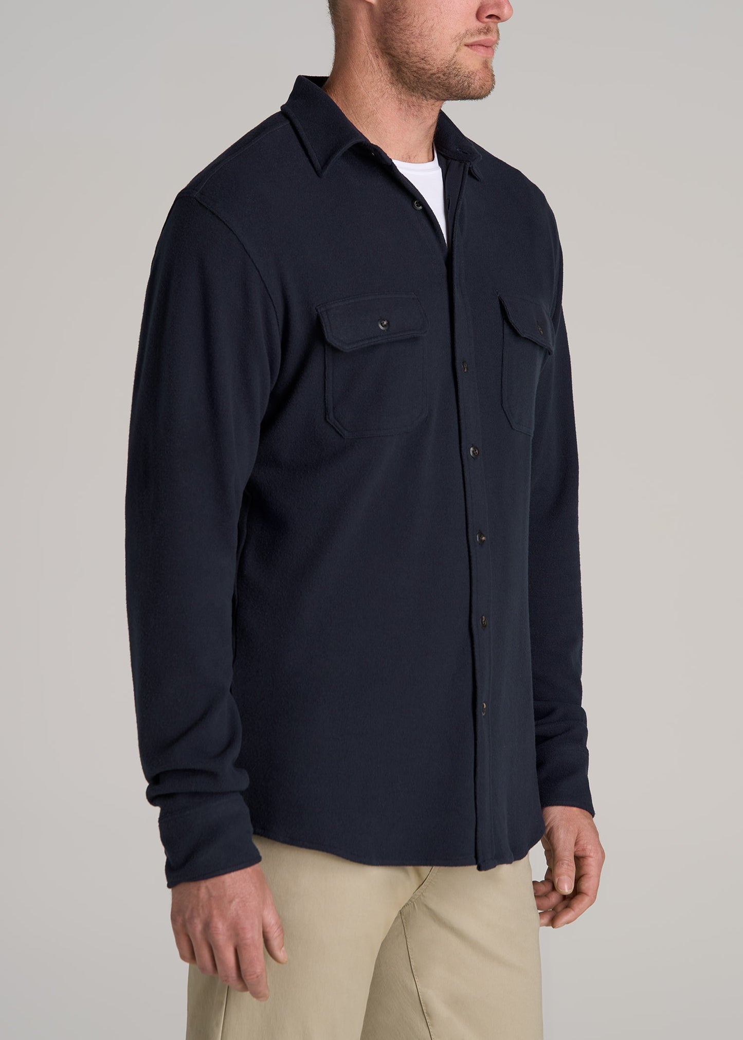American-Tall-Men-Stretch-Flannel-Button-Shirt-True-Navy-side