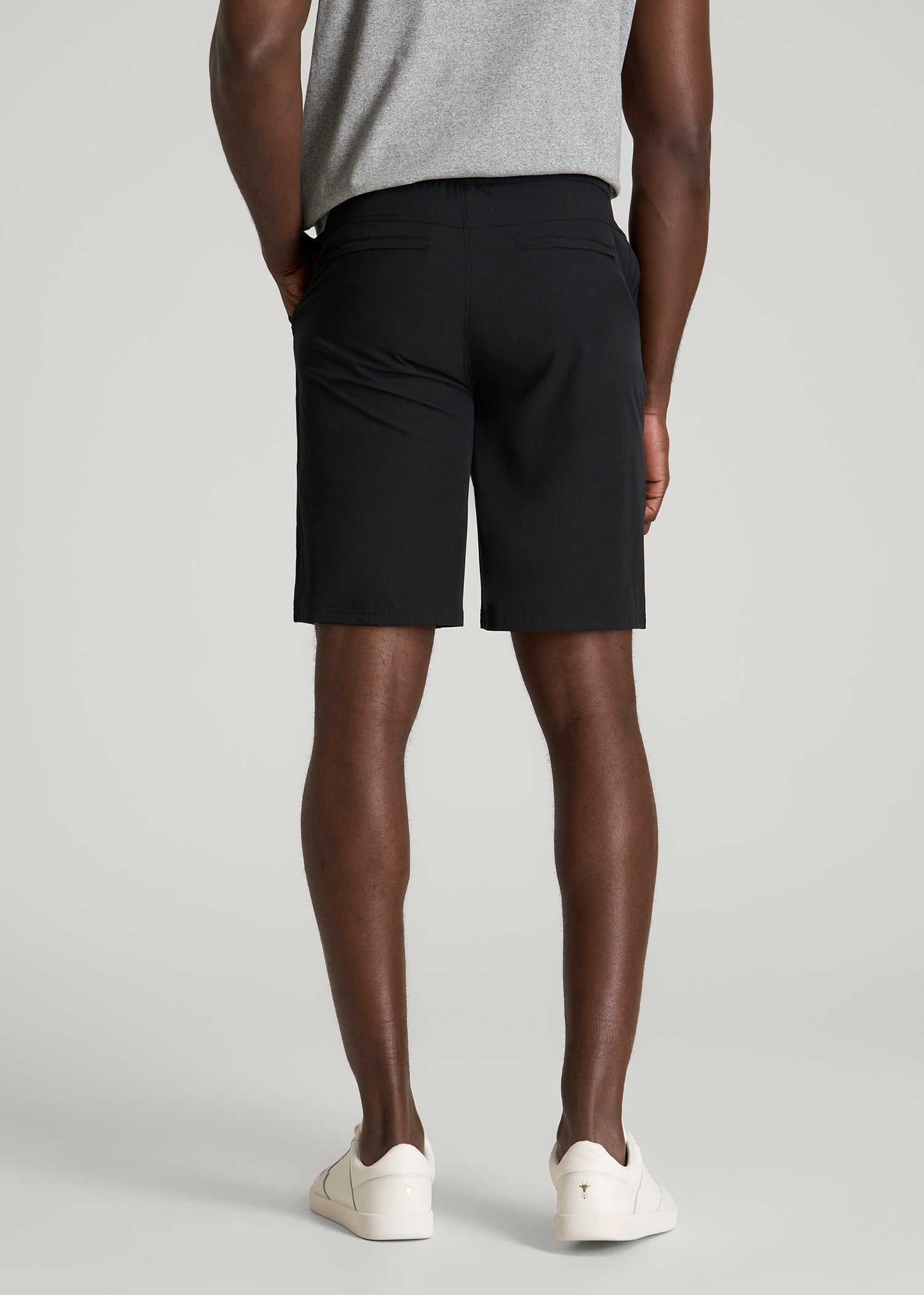 Stretch Hybrid Shorts for Tall Men in Deep Black