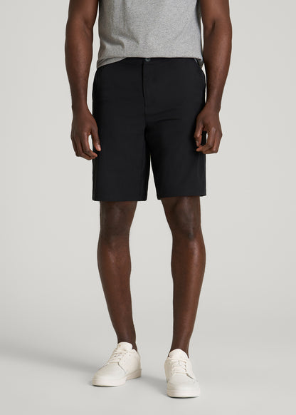 Stretch Hybrid Shorts for Tall Men in Deep Black