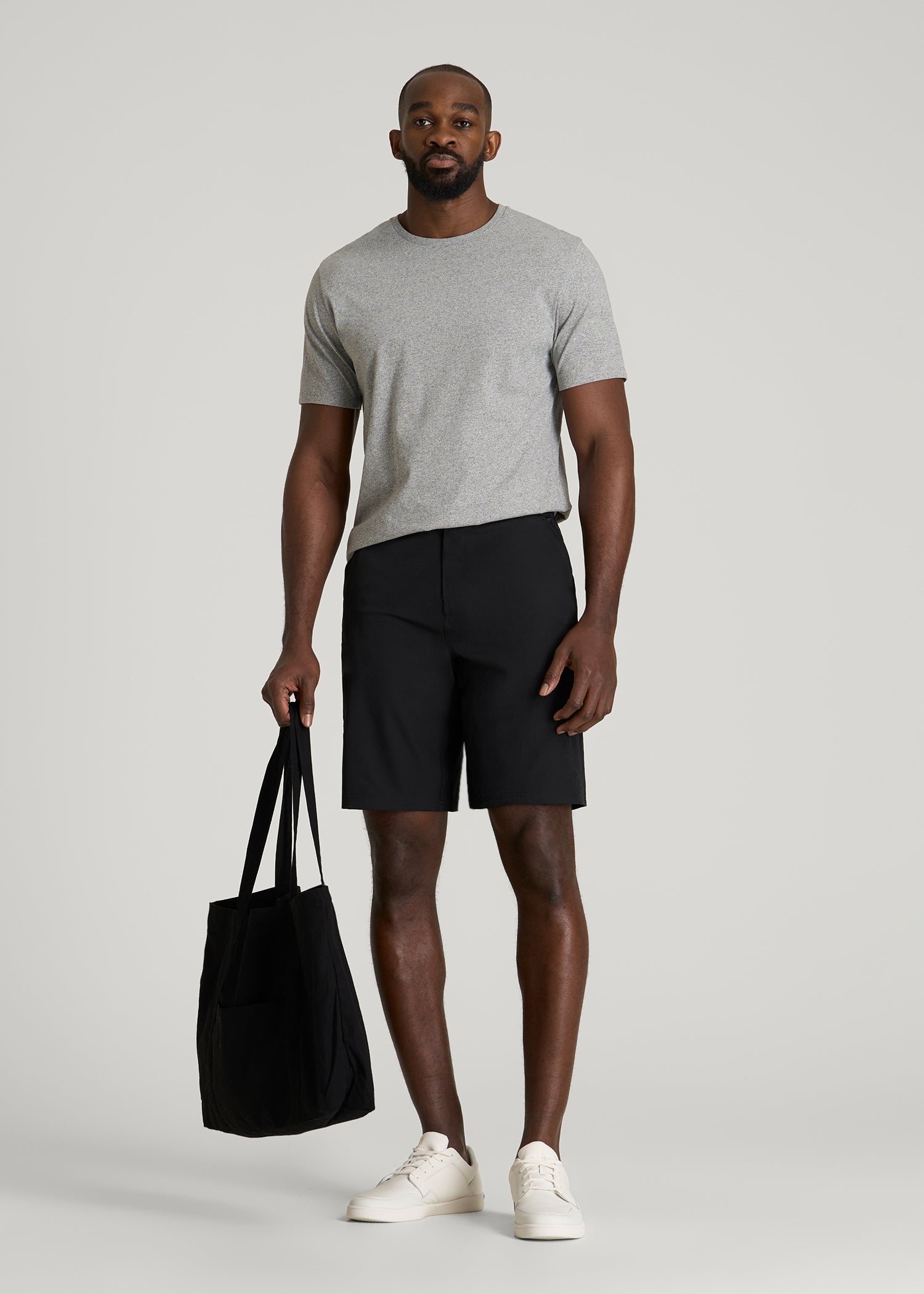 Stretch Hybrid Shorts for Tall Men in Deep Black
