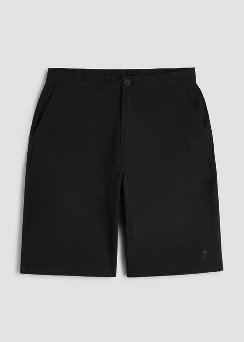 Stretch Hybrid Shorts for Tall Men in Deep Black