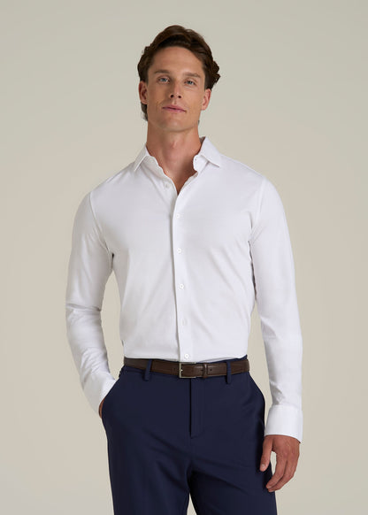Stretch Jersey Dress Shirt for Tall Men in Optic White