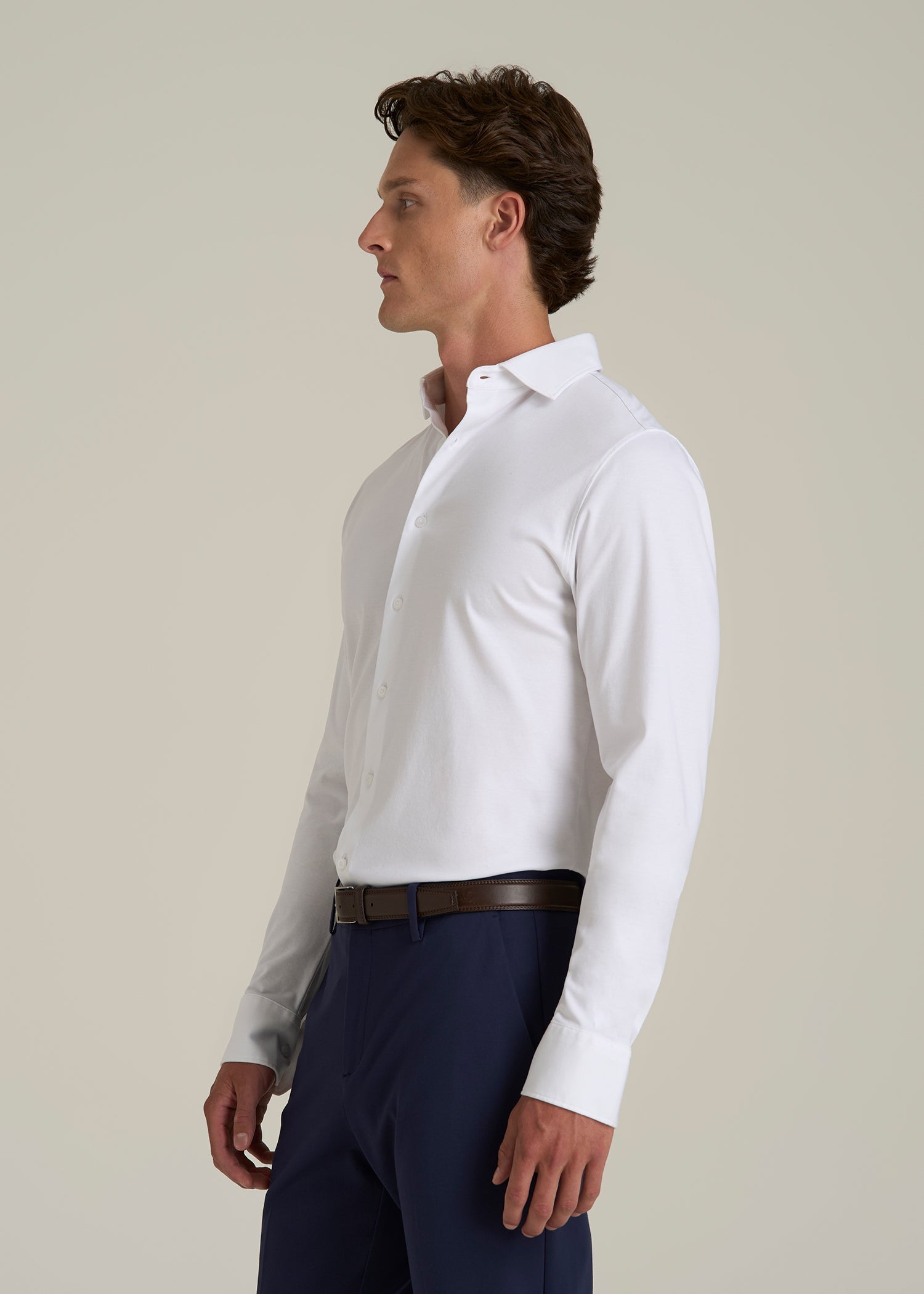 Stretch Jersey Dress Shirt for Tall Men in Optic White