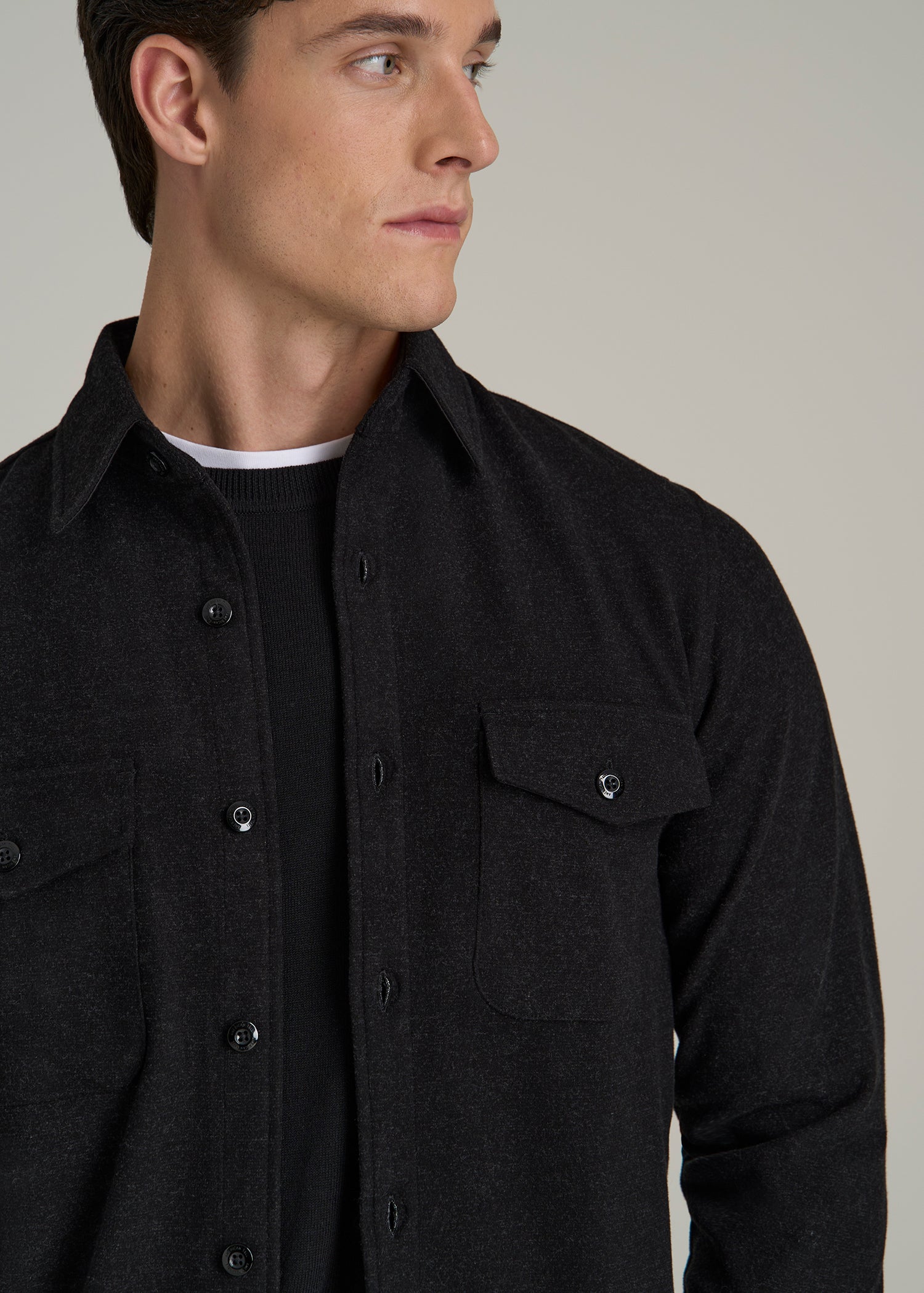Stretch Knit Overshirt for Tall Men in Black