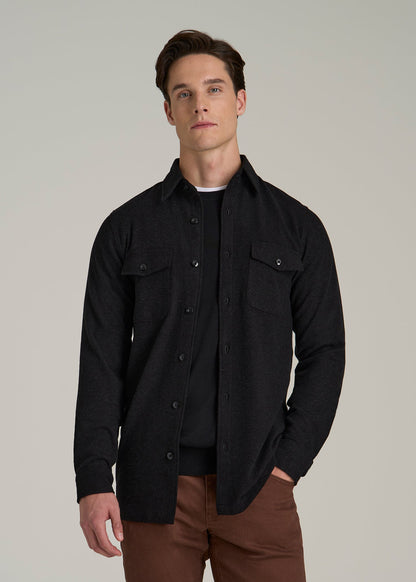 Stretch Knit Overshirt for Tall Men in Black