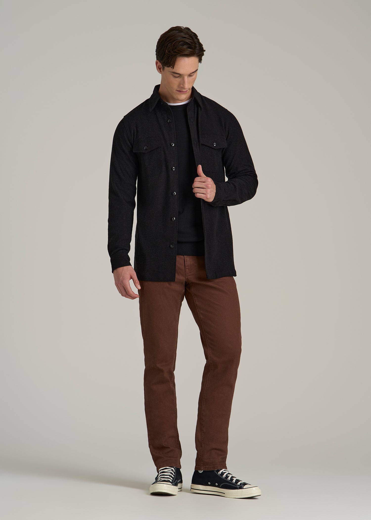 Stretch Knit Overshirt for Tall Men in Black