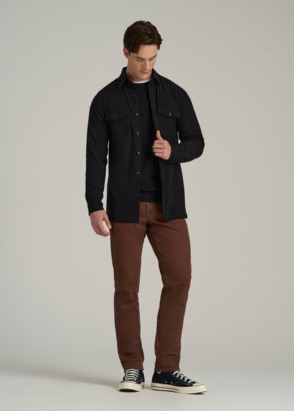 Stretch Knit Overshirt for Tall Men in Black