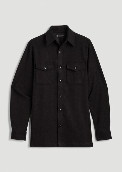 Stretch Knit Overshirt for Tall Men in Black