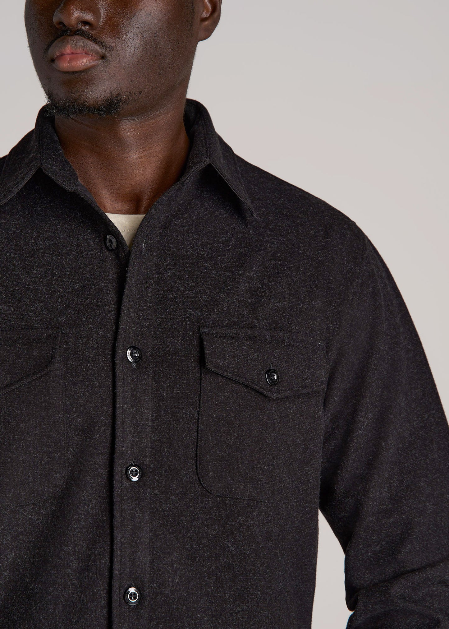 Stretch Knit Overshirt for Tall Men in Black