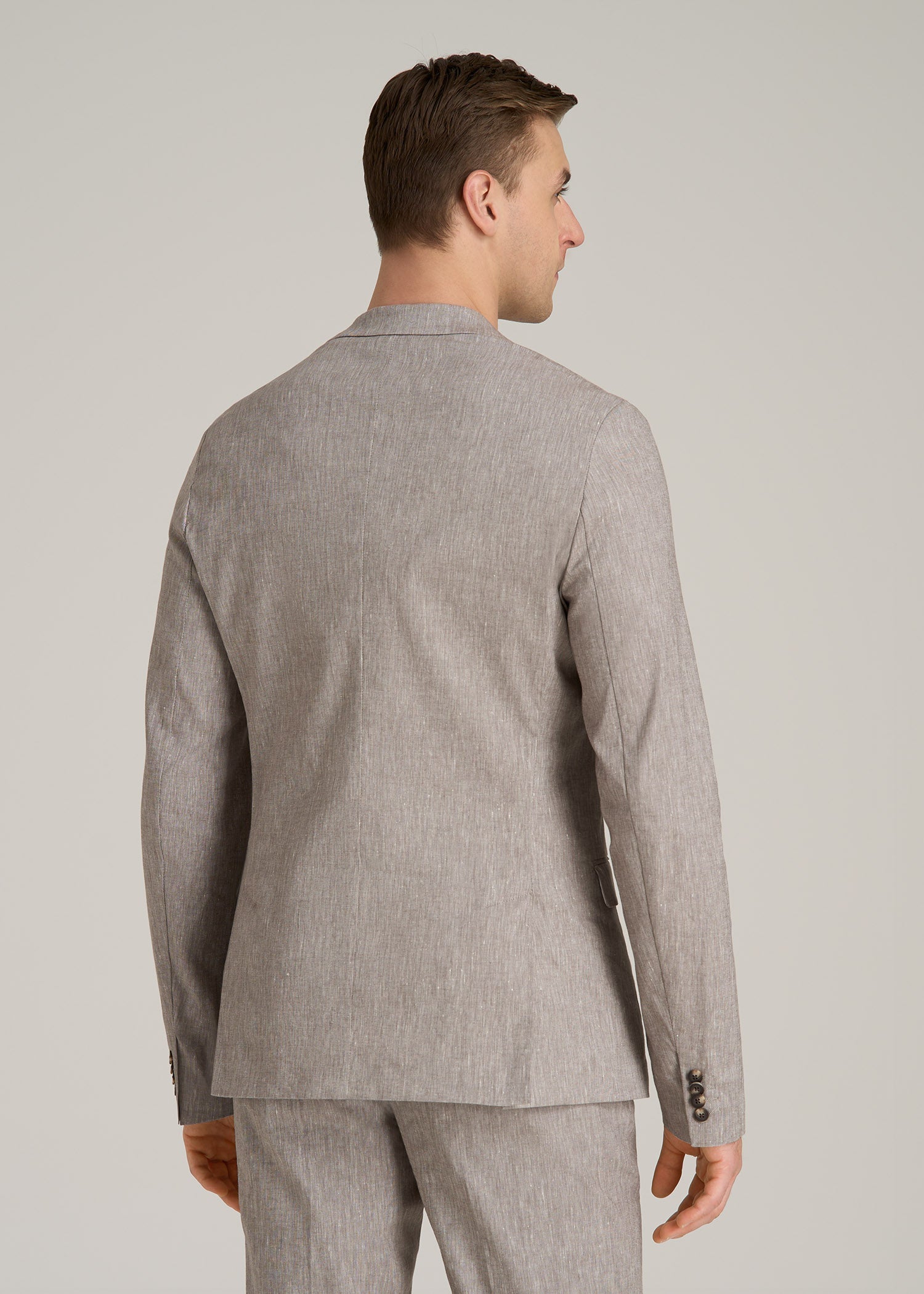 Stretch Linen Blazer for Tall Men in Brown Linen
