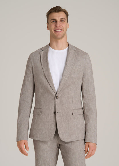 Stretch Linen Blazer for Tall Men in Brown Linen
