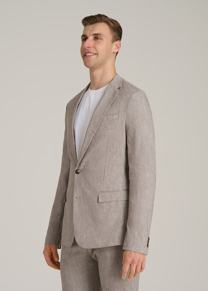 Stretch Linen Blazer for Tall Men in Brown Linen