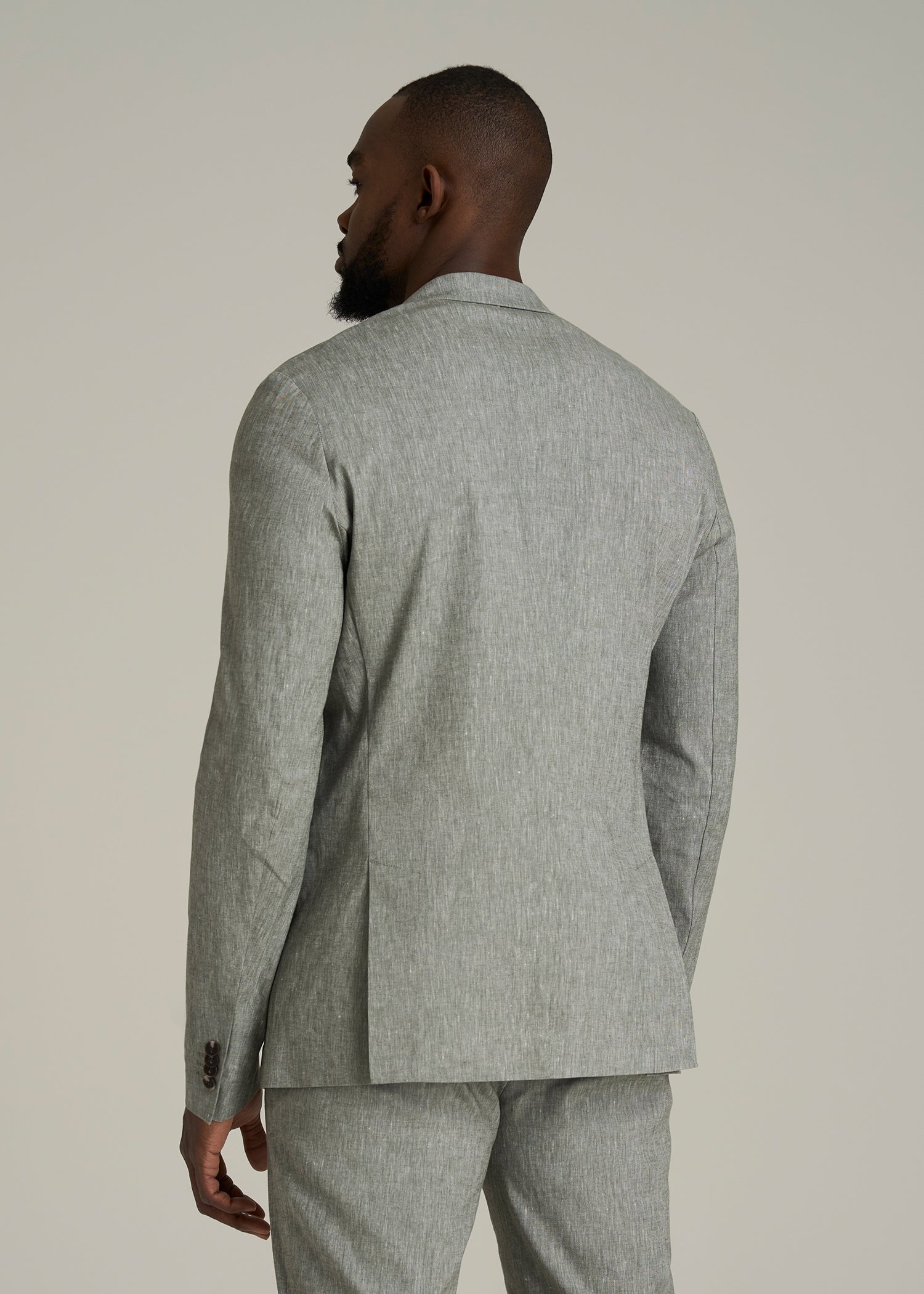 Stretch Linen Blazer for Tall Men in Climbing Ivy Linen