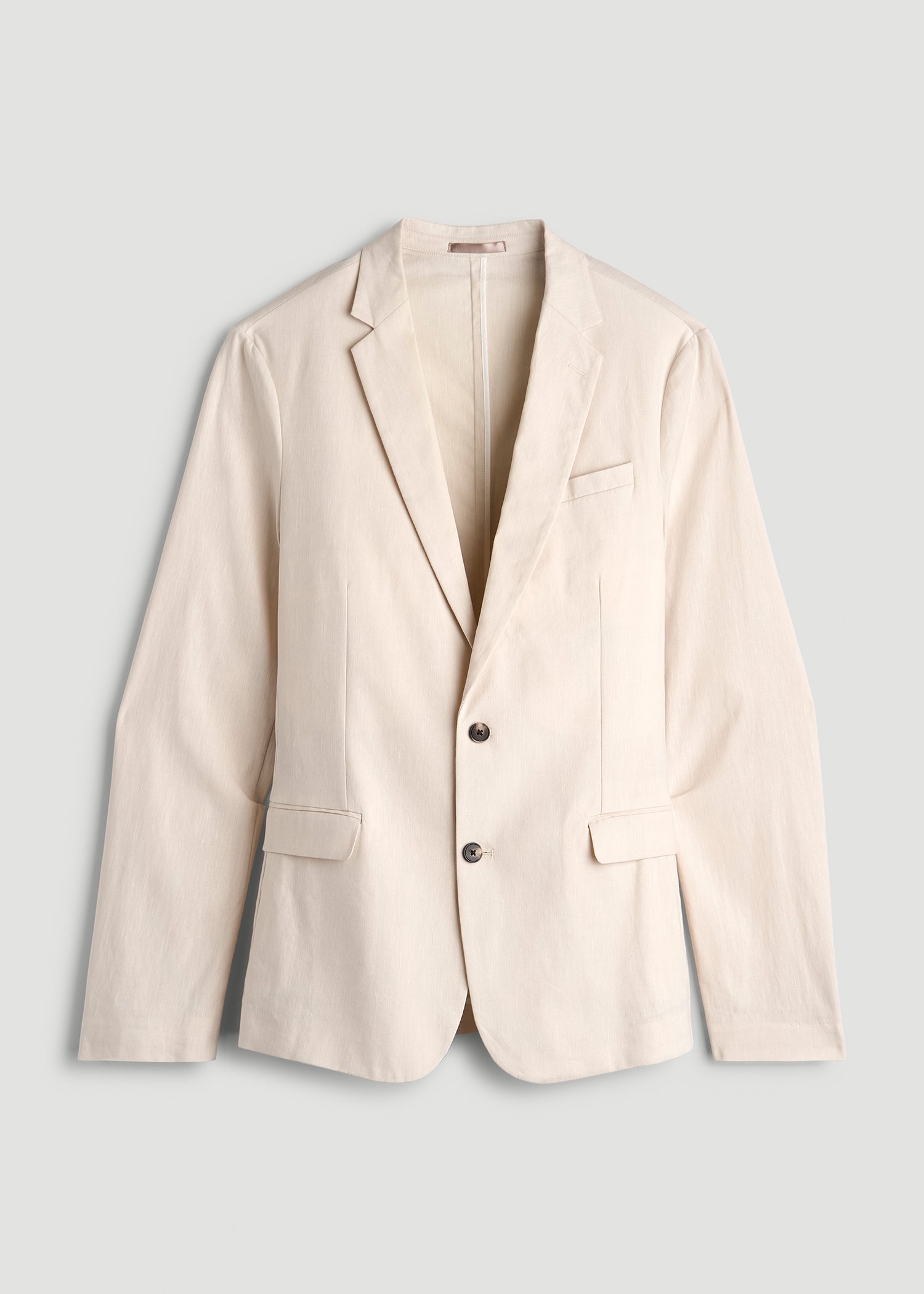 Stretch Linen Blazer for Tall Men in Light Beige Linen