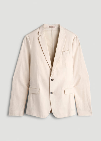 Stretch Linen Blazer for Tall Men in Light Beige Linen