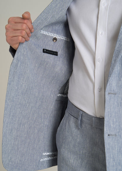 Stretch Linen Blazer for Tall Men in Navy Linen