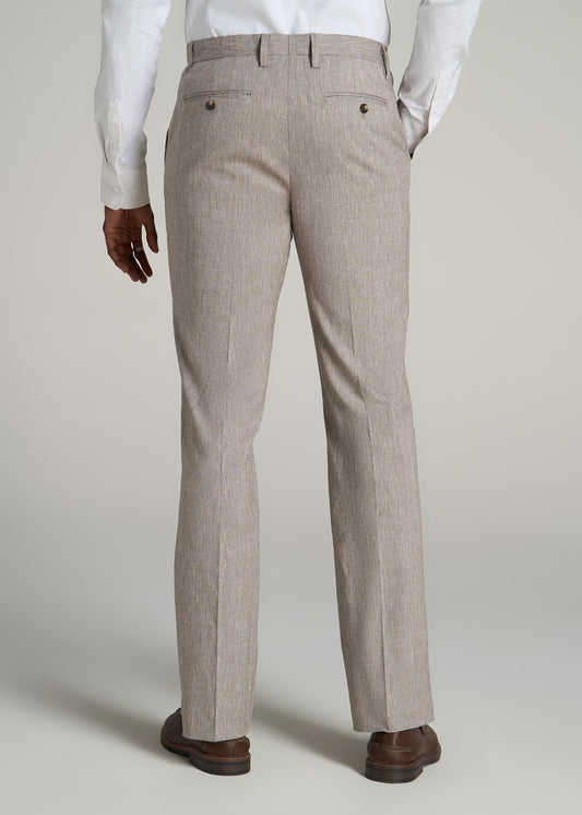 Stretch Linen Dress Pants for Tall Men in Brown Linen
