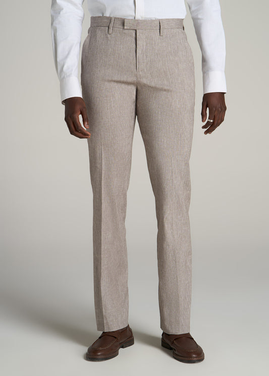 Stretch Linen Dress Pants for Tall Men in Brown Linen