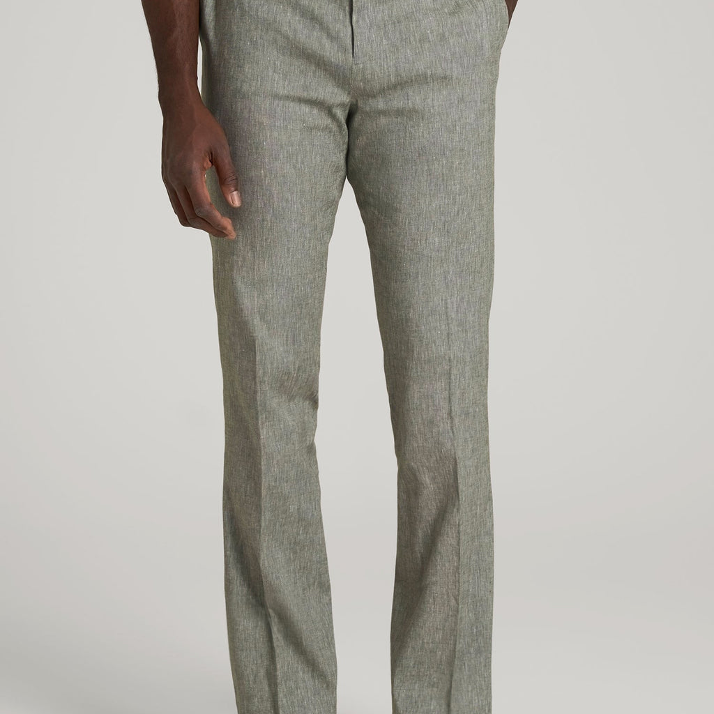 Stretch Linen Dress Pants for Tall Men in Climbing Ivy Linen