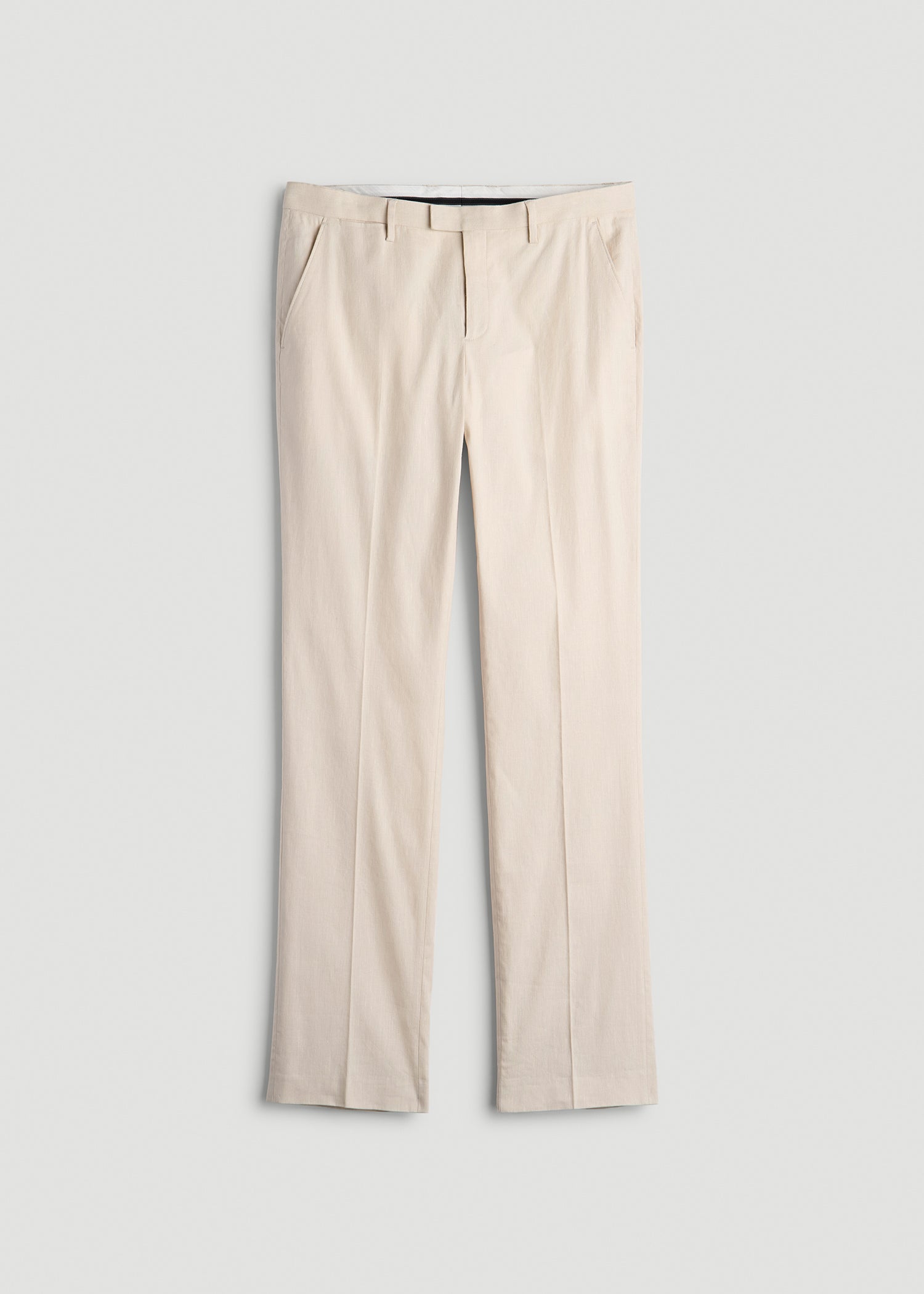 Stretch Linen Dress Pants for Tall Men in Light Beige Linen