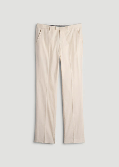 Stretch Linen Dress Pants for Tall Men in Light Beige Linen