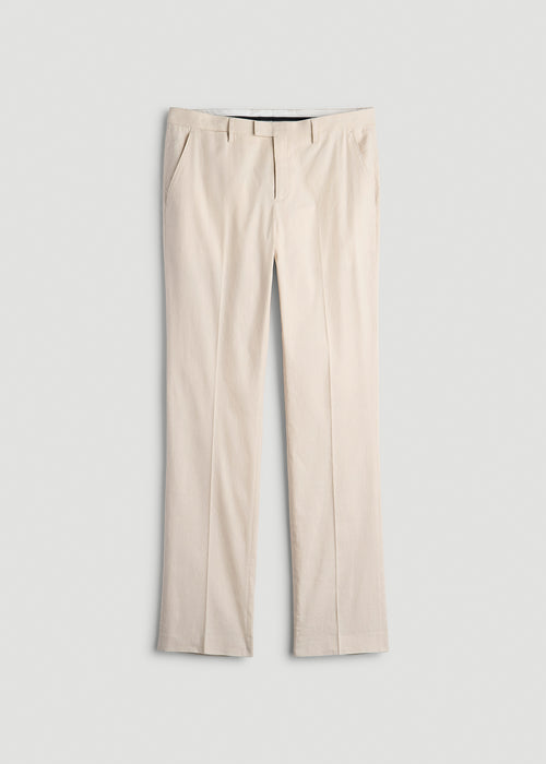 Stretch Linen Dress Pants for Tall Men in Light Beige Linen