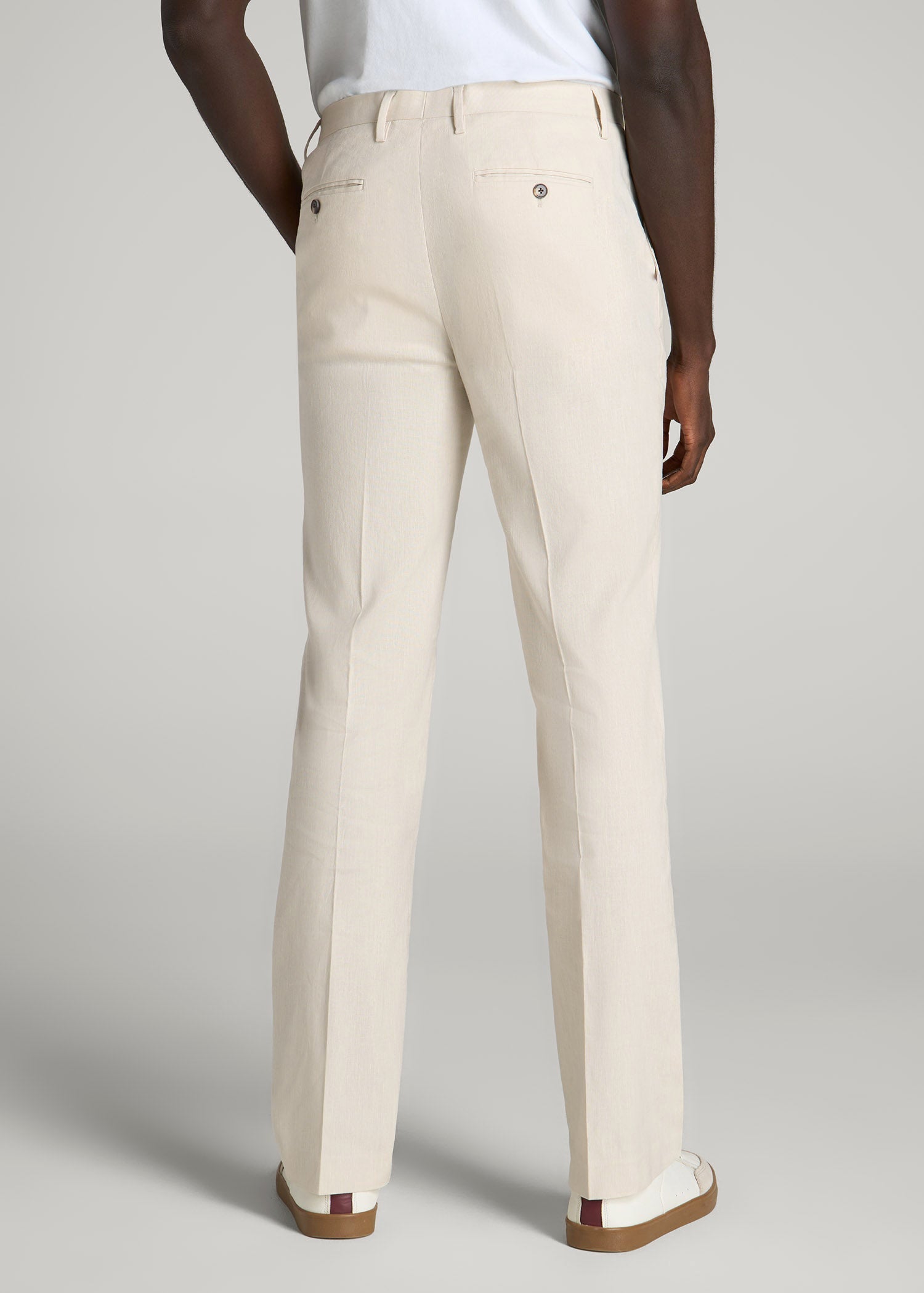 Stretch Linen Dress Pants for Tall Men in Light Beige Linen 42 / 36 / Light Beige Linen