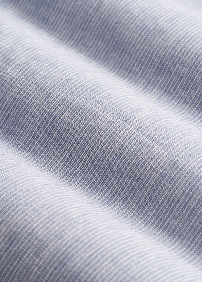 Stretch Linen Dress Shirt for Tall Men in Blue and White Pinstripe