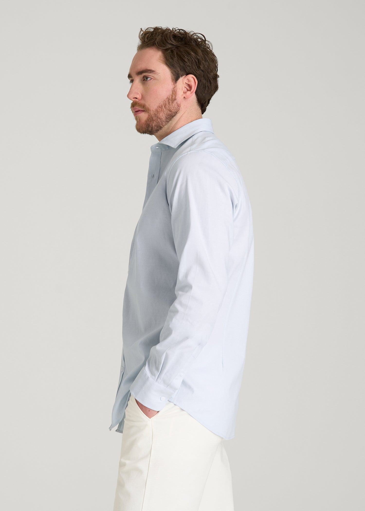 Stretch Linen Dress Shirt for Tall Men in Light Blue