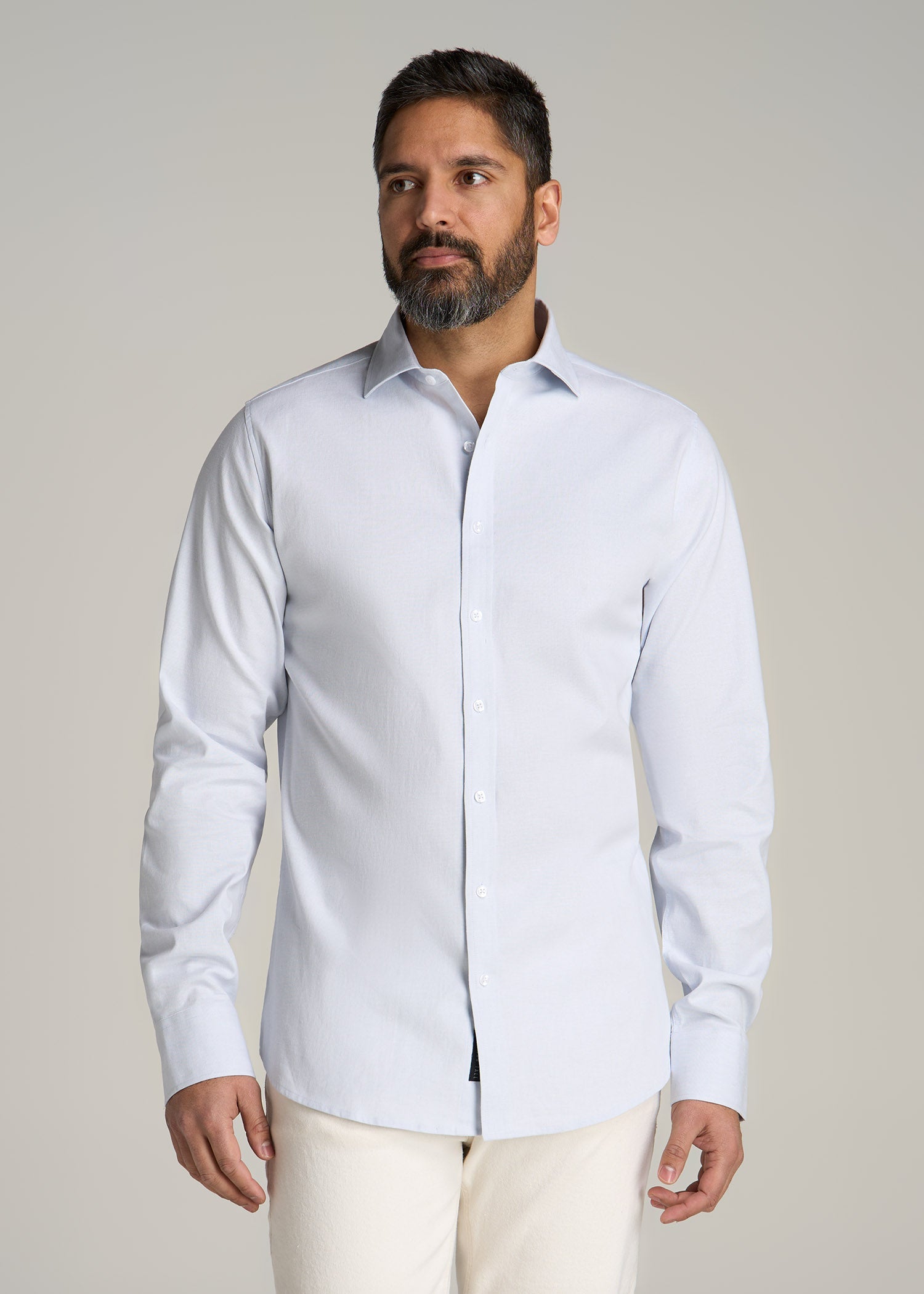 Stretch Linen Dress Shirt for Tall Men in Light Blue