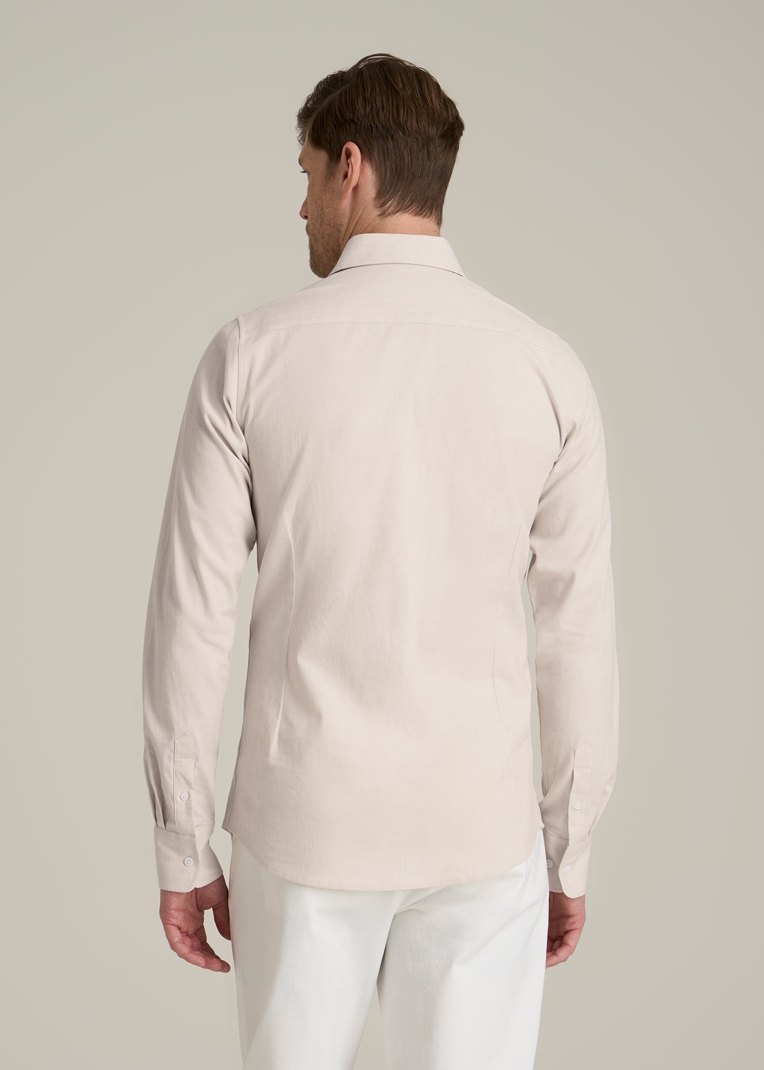 Stretch Linen Dress Shirt for Tall Men in Light Stone Mix