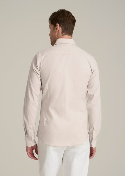 Stretch Linen Dress Shirt for Tall Men in Light Stone Mix