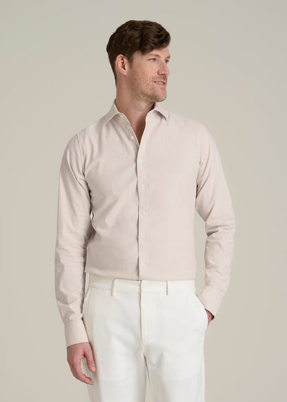 Stretch Linen Dress Shirt for Tall Men in Light Stone Mix