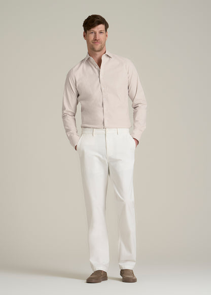 Stretch Linen Dress Shirt for Tall Men in Light Stone Mix